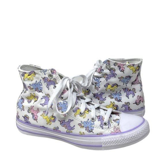 Converse Chuck Taylor High Kids Women Sneakers Violet White Canvas Skate A01674F - Picture 6 of 10